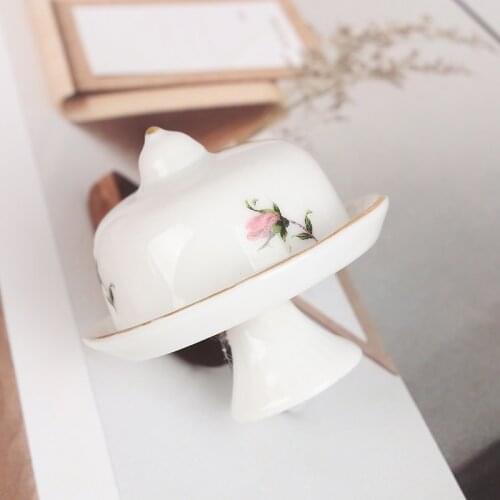 1pc Ceramics DIY Miniature Dollhouse Cake Dish Cover Kitchen Accessories Sets Baby Kids Gift