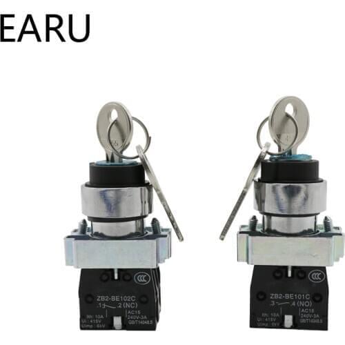 1pc XB2-BG25 XB2-BG33 22mm Knob Selector Rotary Lock Key Switch 2 3 Position 1NO1NC 2NO with 2 Keys Latching Push Button Switch