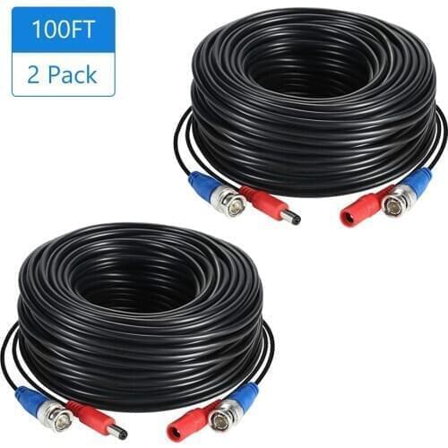 1Pack/ 2Pack 100ft /30m 2-in-1 Video Power CCTV Cable BNC Extend Cord for Home Security Surveillance Cameras DVR System