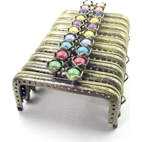 10pcs 8.5CM Lotus Head Square Purse Frame Bag Kiss Clasp Bronze Metal Coining Pattern DIY Bag Sewing Accessories