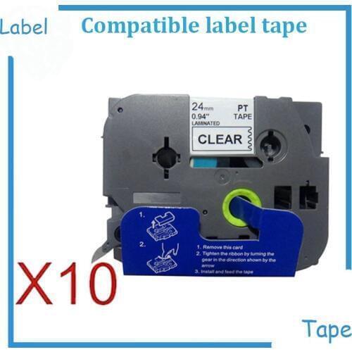 10PK Compatible Brother tze Label Tape TZe-S151 TZ-S151 TZ151 Strong Adhesive Black on Clear (0.94inch 1/1inch 24mm) 8m