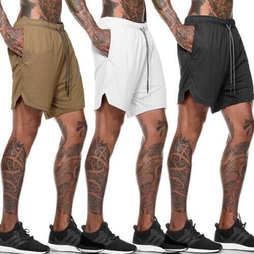 New Double Layer Swimsuit Shorts Quick Drying Beach Shorts Sweatpants Gym Pocket Jogging Running Shorts Fitness Workout 2 in 1 S