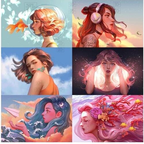 Diamond Painting Cartoon Girl Portrait Diy Mosaic Home Decoration Diamond Embroidery Decor Pictures Cross-Stitch Kit Craft Gift