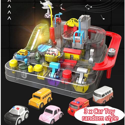 Car Adventure City Rescue Race Tracks Game Educational Toys with 3pcs Car Toys Music Light for Kids Birthday Festival Gifts