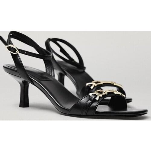 Jenny&Dave Summer Slippers Women Sandals England Office Lady Metal Buckle 100% Sheep Real Leather Party Sandals Women Shoes