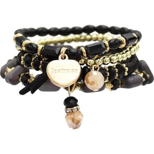 Boho Fashion Four Layer Chains Ethnic Custom Crystal Acrylic Heart Beads Bracelets & Bangles for Women Wedding Party Jewelry