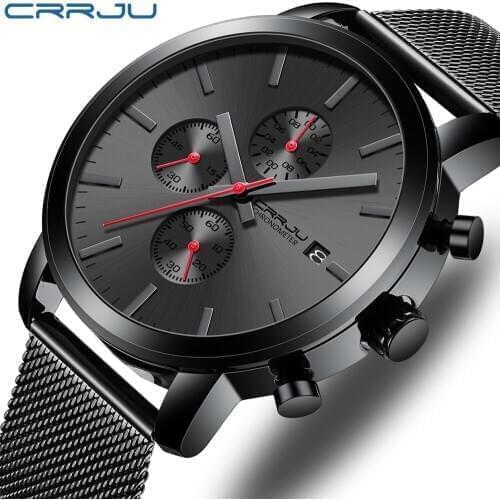 Men Watches CRRJU Top Brand Fashion multifunction Stainless Steel Mesh business Waterproof Wrist Watches Relogio Masculino
