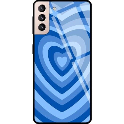 Blue Illusion Hearts Tempered Glass Cover For Samsung Galaxy S21 Ultra S20 FE S8 S9 S10 Plus Note 10 20 Case
