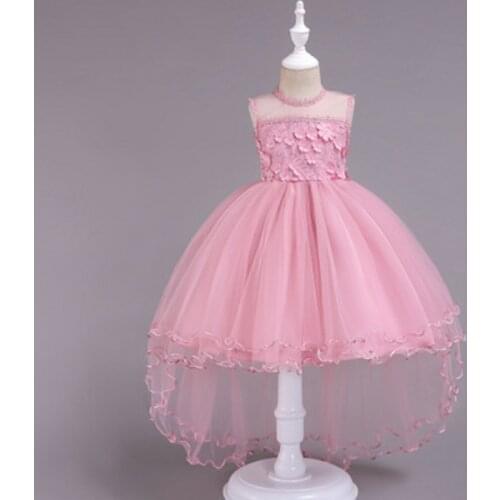 2019 New Kids Active Sweet Party Holiday Solid Colored Sleeveless Knee Kength Flowers Dress For wedding Carnival Birtday wear