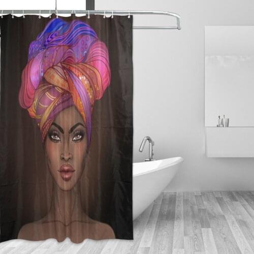 Elegant African Women Print Shower Curtain Waterproof Nordic Style Bathroom Curtain Polyester With 12 Thicken Hooks Curtain