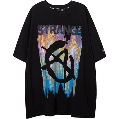 2021 Summer Mens New T-shirts Oversize Style Letter Gradient Printing Tshirt High Street Hip Hop Short Sleeve T-shirt For Man