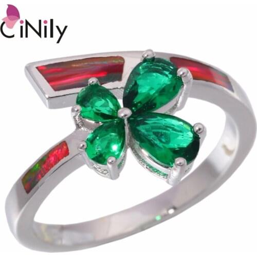 CiNily Created Orange Fire Opal Green Stone Silver Plated Wholesale Butterfly for Women Jewelry Party Ring Size 6-9 OJ9237
