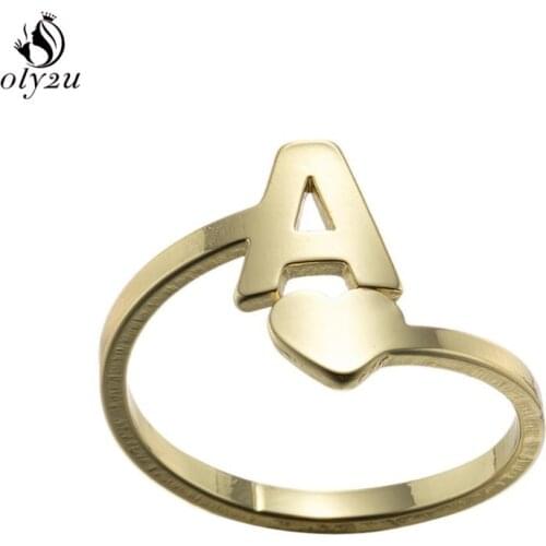 Tiny Heart A-Z Initial Letter Rings for Women Adjustable Stainless Steel Capital Alphabet Name Midi Ring Female Jewelry Bagues