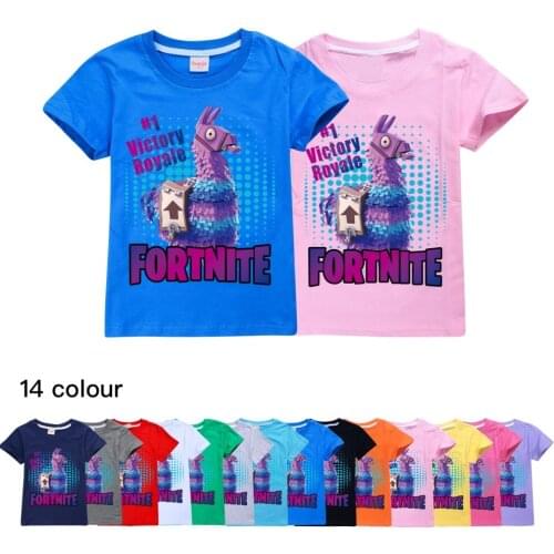 Summer Boys Short Sleeve T-Shirt Fortnite 100% Cotton T-shirts Alpaca Rainbow Horse Sports Tops Childrens Clothing Kids Clothes