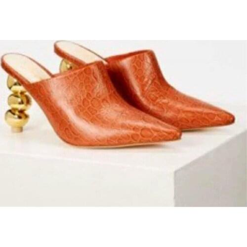 New Thin High Heels Drag Lady Slides Shoes Fashion High-Heeled Shoes Mules Woman Summer Snake Pattern Leather Womens Slippers