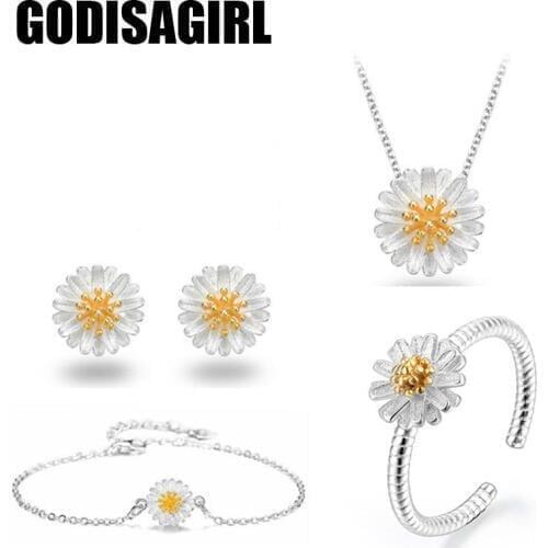 Hot 4pcs Flower Wedding Jewelry Sets For Women 925 Sterling Silver color Jewelry Engagement