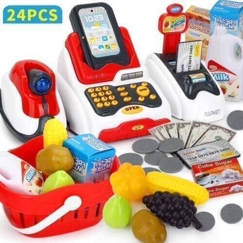 Lovely Children Pretend & Play Toys Classic Supermarket Cash Register Kits for Kids Logical Thinking Ability Development