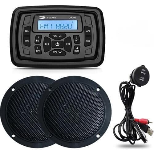 Marine Stereo Bluetooth Radio Audio FM AM Receiver Motorcycle Media MP3 Car Player+4 inch Marine Speaker+Boat USB Audio Cable
