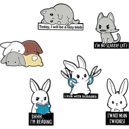 Cartoon little white rabbit pin cute hamster animal shape letter brooch jewelry bag decoration paint badge gift for friends