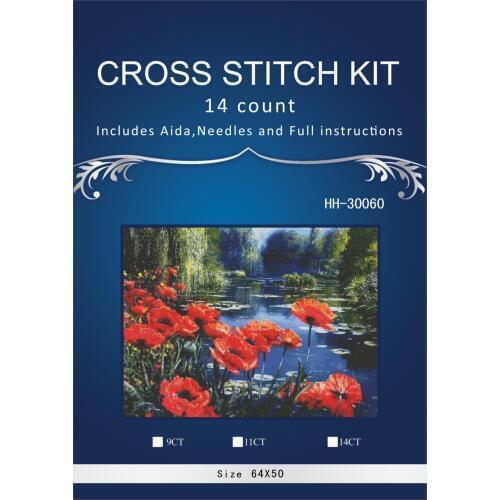 ONEROOM red poppy river flowers Cross Stitch Embroidery Kits 14CT Owl Animal Tree Cotton Thread Painting DIY Needlework DMC