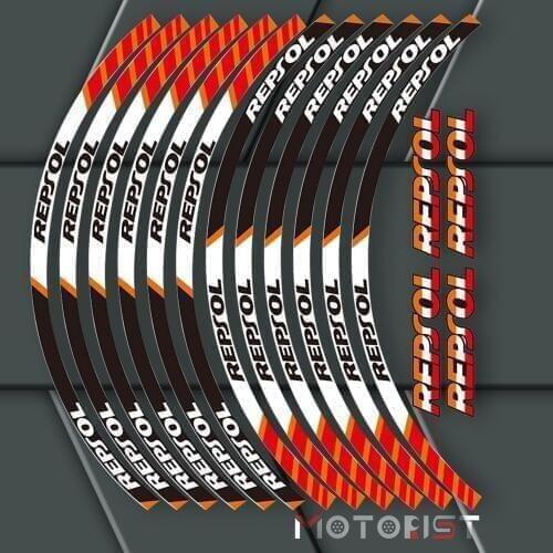 A set of 12pcs high quality motorcycle wheel decals waterproof Reflective stickers rim stripes For all HONDA REPSOL