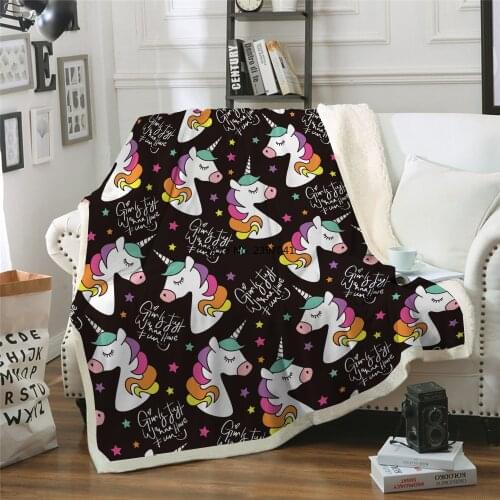 Unicorns Sherpa Blanket Cute Cartoon Throw Blankets 3D Sofa Plush Bedding For Girl Boy Child Kid Sofa Couch Bed Car Use150x200cm