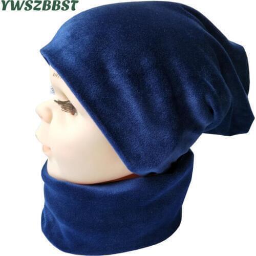 Solid Color Plus Velvet Warm Baby Hat Crochet Beanies for Boys Girls Autumn Winter Knitted Children Hat Cap Scarf Kids Skullies