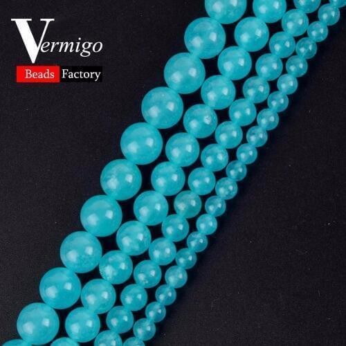 Wholesale Natural Gem Stone Beads Amazonite Chalcedony Jades Round Loose Beads For Jewelry 4mm-12mm Making Diy Bracelet 15"