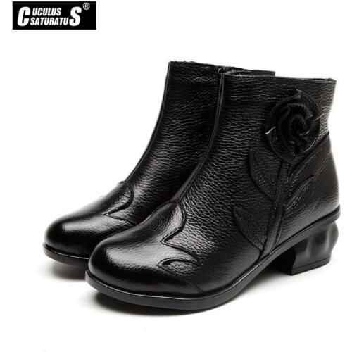 Cuculus Autumn Winter Single Boots National Style Thick With Boots Shoes Leather Mother Shoes Genuine Leather Women Boots 1091