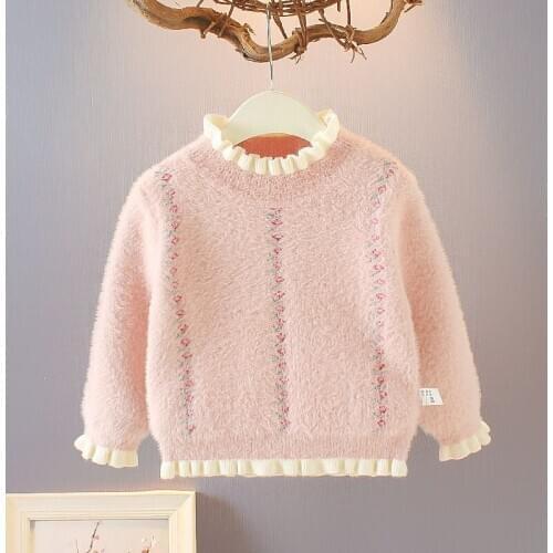Autumn Winter Girls Mink Velvet Pullover Sweater Kids Knitting Sweater Children Soft Clothes Girl Tops Outfit Clothing