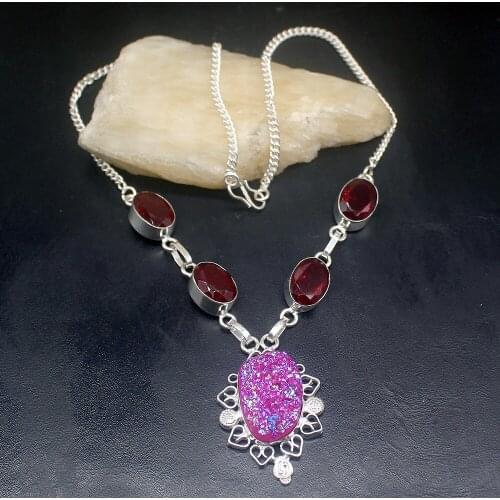 Gemstonefactory Jewelry Big Promotion 925 Silver Origin Titanium Red Garnet Shiny Women Chain Necklace 44cm 202101601