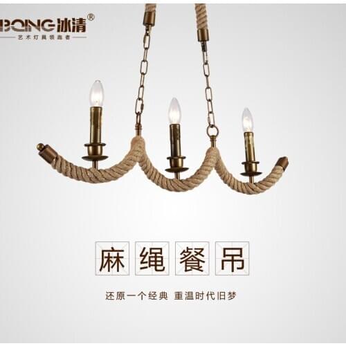 North European style Village personality retro iron three head rope pendant light Restaurant Bar Cafe lamp