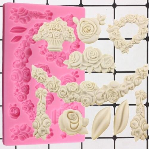 Rose Wreath Relief Silicone Mold Flower Garland Cake Border Fondant Chocolate Mould Wedding Cupcake Topper Candy Resin Molds