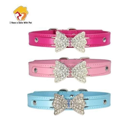 Pink Rhinestone Dog Collar for Big Dog PU Leather Leash for dogs adjustable Pet necklace Pets Accessories for Dogs Safety