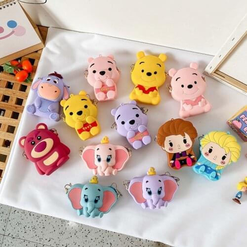 Disney Anna Elsa Princess Pooh Bear Dumbo Cartoon Silicone Coin Purse Cute Fashion Girls Shoulder Crossbody Bag Key Case Gifts
