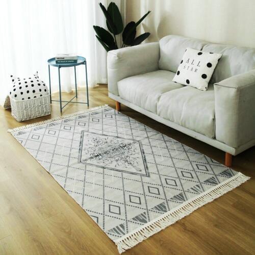 Nordic Gray White Carpets for Living Room Vintage Morocco Carpet Bedroom Cotton Woven Area Rug Turkey American Style Carpet