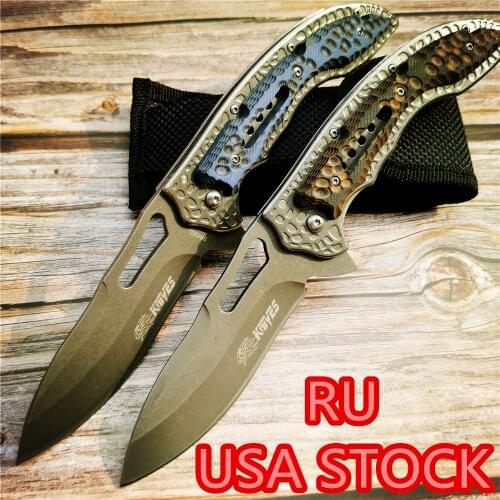 230mm 5CR15MOV Blade Quick Open Knives Folding KnifeG10 Handle 57HRC Outdoor Hunting Survival Collection Gift EDC Tool