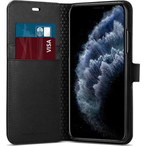 Spigen Luxury Leather Wallet Flip Case Men Business Anti-Fall Card Holder for iPhone11 Pro Max Magnetic Protective Cover