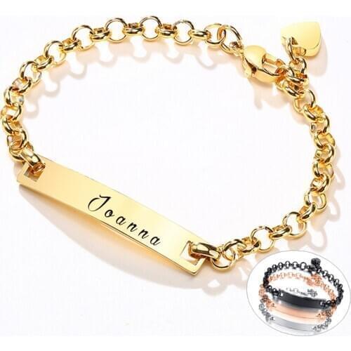 Solid Gold Bar Bracelet Personalized Name Bangle Stainless Steel Custom Dainty Initial Roman Numeral Bracelet