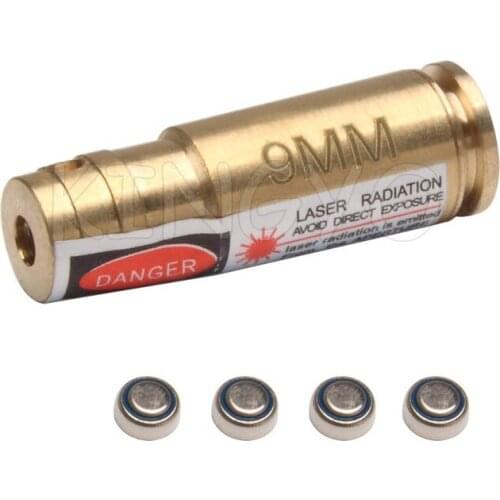 Tactical 9mm Red Laser Dot Boresighter Bore Sighter Caliber Cartridge Brass With 4 x Button Cell For Hunting Shooting