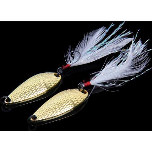 TSURINOYA 2PCS Fishing Tackle 3.5g 5g Golden Silver Spoon Baits Metal Lures Fishing Lure Feather Single Hook