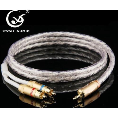 XSSH Audio Stereo 3.5mm to 2 RCA MCA lotus Cord turn double lotus audio line aux car digital cable 3.5mm mobile phone connection