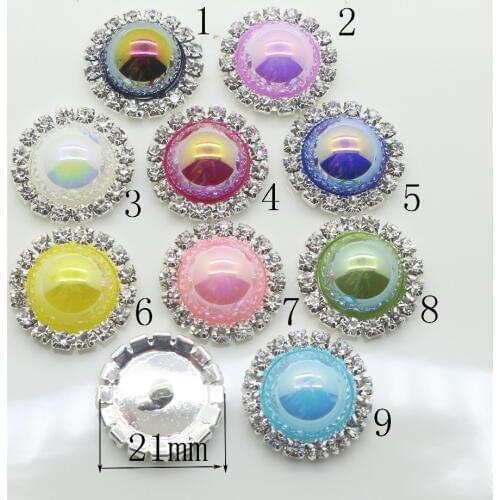 Factory 10pc 21MM round AB color pearl button Sewing rhinestone Wedding inviations decorate hair flower center scrapbooking