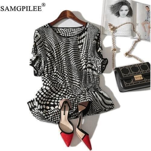 Women T-shirts 2020 Casual Tops Women Chiffon T-shirt Brand Women Summer Womens Clothing Half Polka Dot O-neck T Shirt Woman 4XL