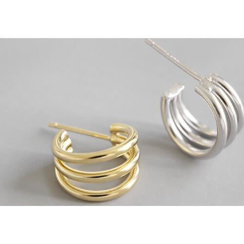 Simple multi-layer line circle 925 sterling silver stud earrings for women, fashion earings gold color sterling silver jewelry