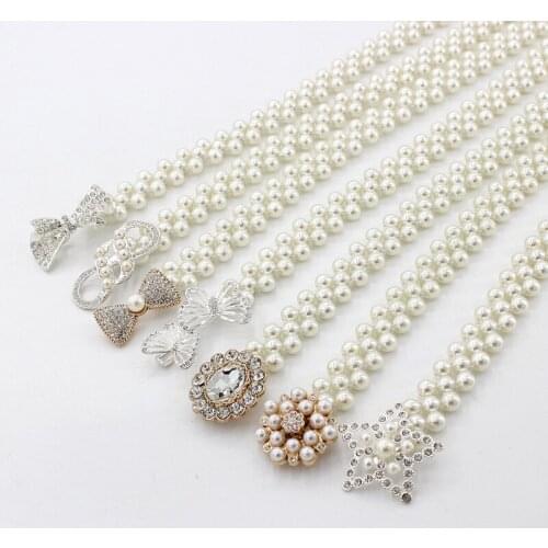 Belt Women Rhinestone Pearl Waist Chain Fashion Dress Decorated Elastic Waistband Female Sweet Flower Elastic Waistband