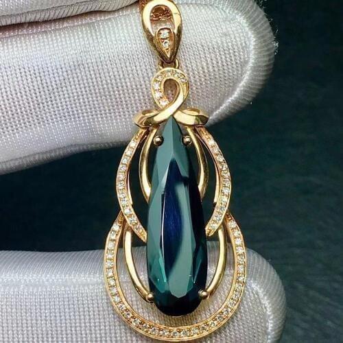 Fine Jewelry Real 18 K Rose Gold 100% Natural Blue Tourmaline 4.4ct Female Diamonds Gemstone Diamond Womens Pendants Necklaces