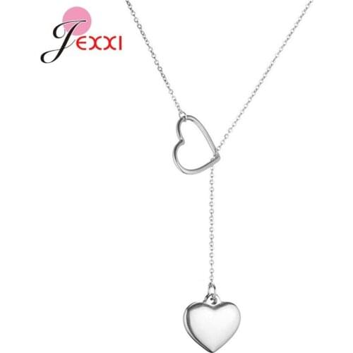 Sweet Simple 925 Sterling Silver Love Heart Necklace Pendant For Women Double Heart Fine Jewelry Wedding Engagement Gift