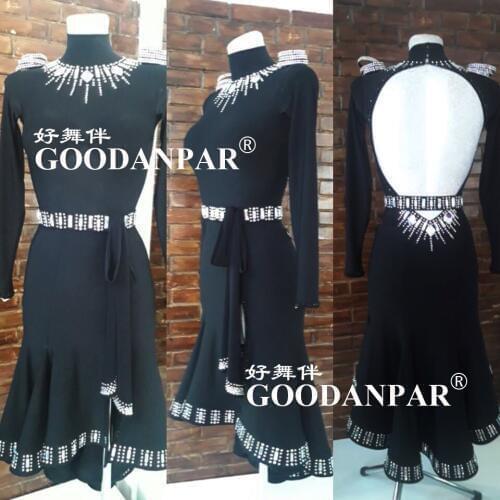 GOODANPAR New Style Latin Dance Dress Women Girls Ladies Lycra Dance Wear Salsa Samba Rumba Costume With Long sleeves black