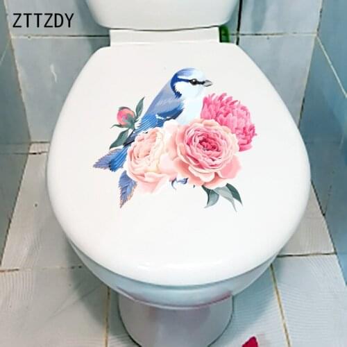 ZTTZDY 24.2×21.4CM Rose Flower And Bird Romantic Bedroom Wall Decoration Classic Toilet Stickers T2-1216
